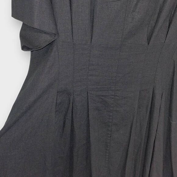 H by Halston Womens‎ Dress Sz 14 Black Linen Midi Shirt Short Sleeve Lagenlook - Picture 11 of 15